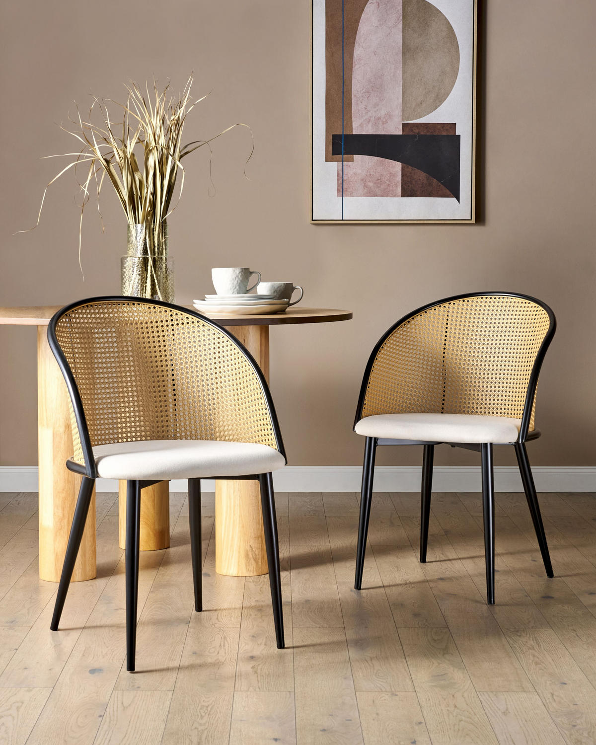 ESSZIMMERSTUHL 2er-Set Metall schwarz/beige Cornell - Hellbraun/Beige, Metall (52/83/46cm) - Beliani