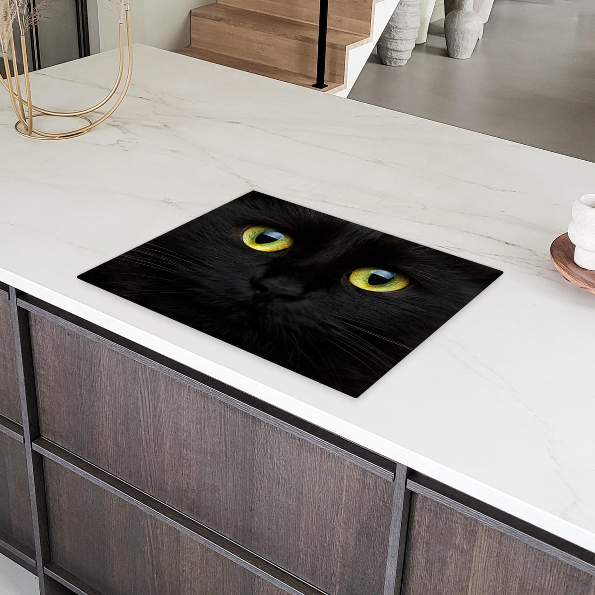 HERDABDECKPLATTE Katze - Augen - Gelb - Schwarz Induktionsmatte 71x52 cm - Schwarz, Kunststoff (71/52/0.2cm) - MuchoWow