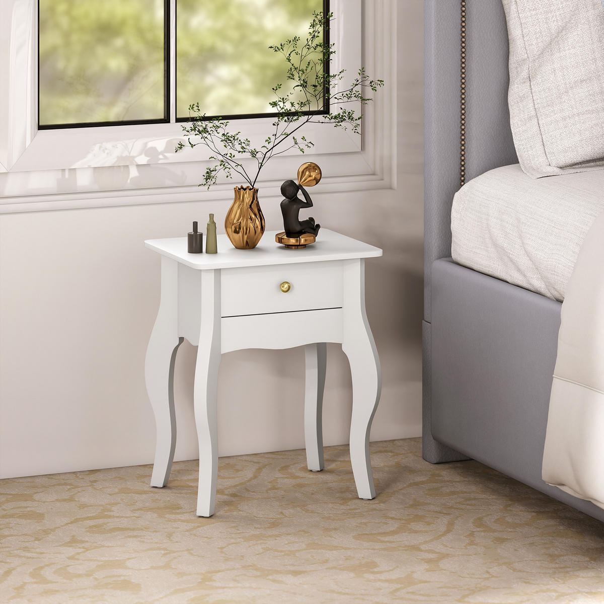BEISTELLTISCH DE-15789 2er-Set mit Schublade Weiß - Weiß, Holzwerkstoff (45/35/55cm) - ComfortXL
