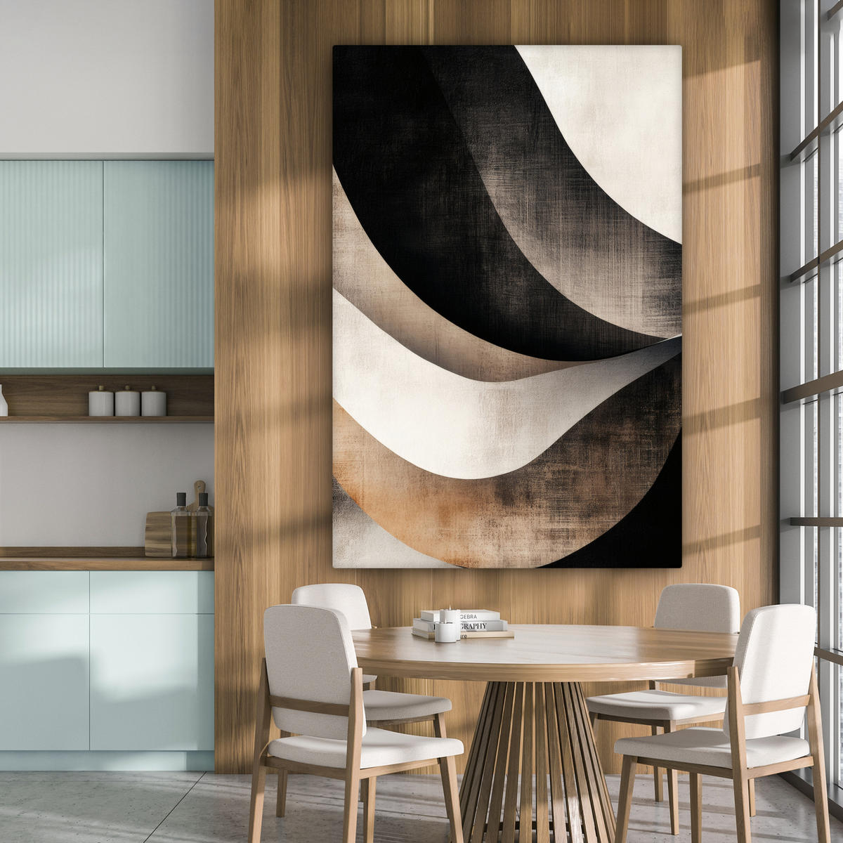 SLIKA NA PLATNU Abstraktno 90x140 cm - barva hrasta tartuf, tekstil (90/140cm) - MuchoWow