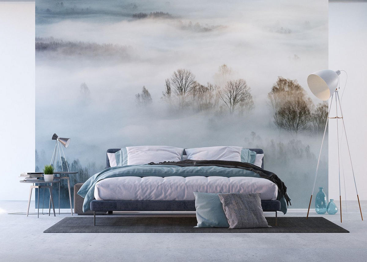 FOTOTAPETE Berglandschaft mit Bäumen 375 x 270 cm - Grau, Papier (375/270cm) - Sanders & Sanders