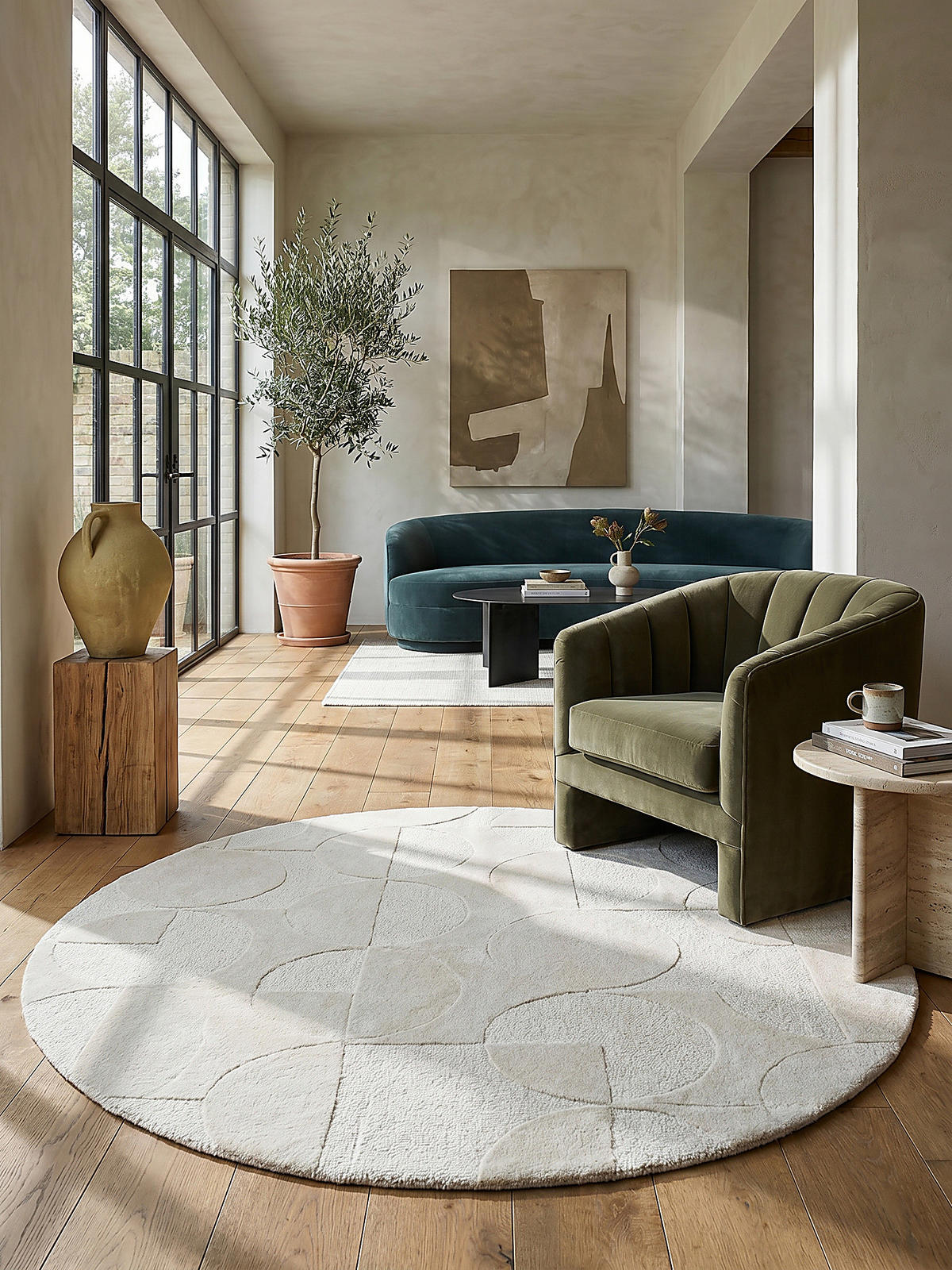 WOLLTEPPICH DEBEN, geometrisch, aus Wolle, Elfenbein, Ø 160 cm - Champagner, Textil (160/160cm) - KADIMA DESIGN