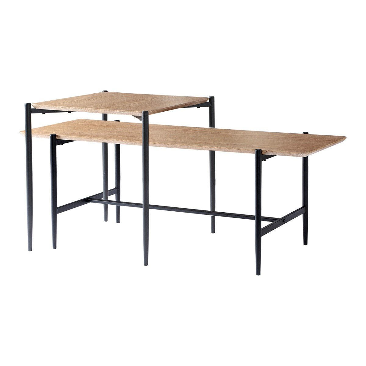SET med 2 hopfällbara soffbord i ekfinish med svarta metallben - JESSIE - Äppelträfärgad, Träbaserade material (100/40/38cm) - Calicosy