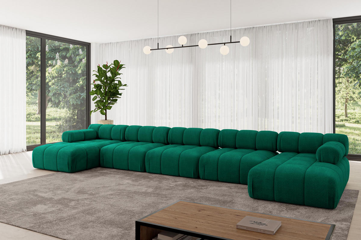WOHNLANDSCHAFT modulares Sofa Tesso-U3 - 475x160x70 cm Dunkelgrün Velours - Dunkelgrün, Holzwerkstoff/Textil (475/70/160cm) - ALTDECOR