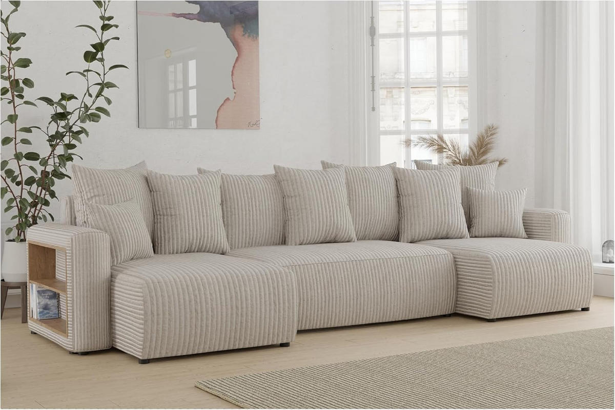 ECKSOFA SOLARIS U - Creme/Schwarz, Holzwerkstoff (312/142cm) - Meblini