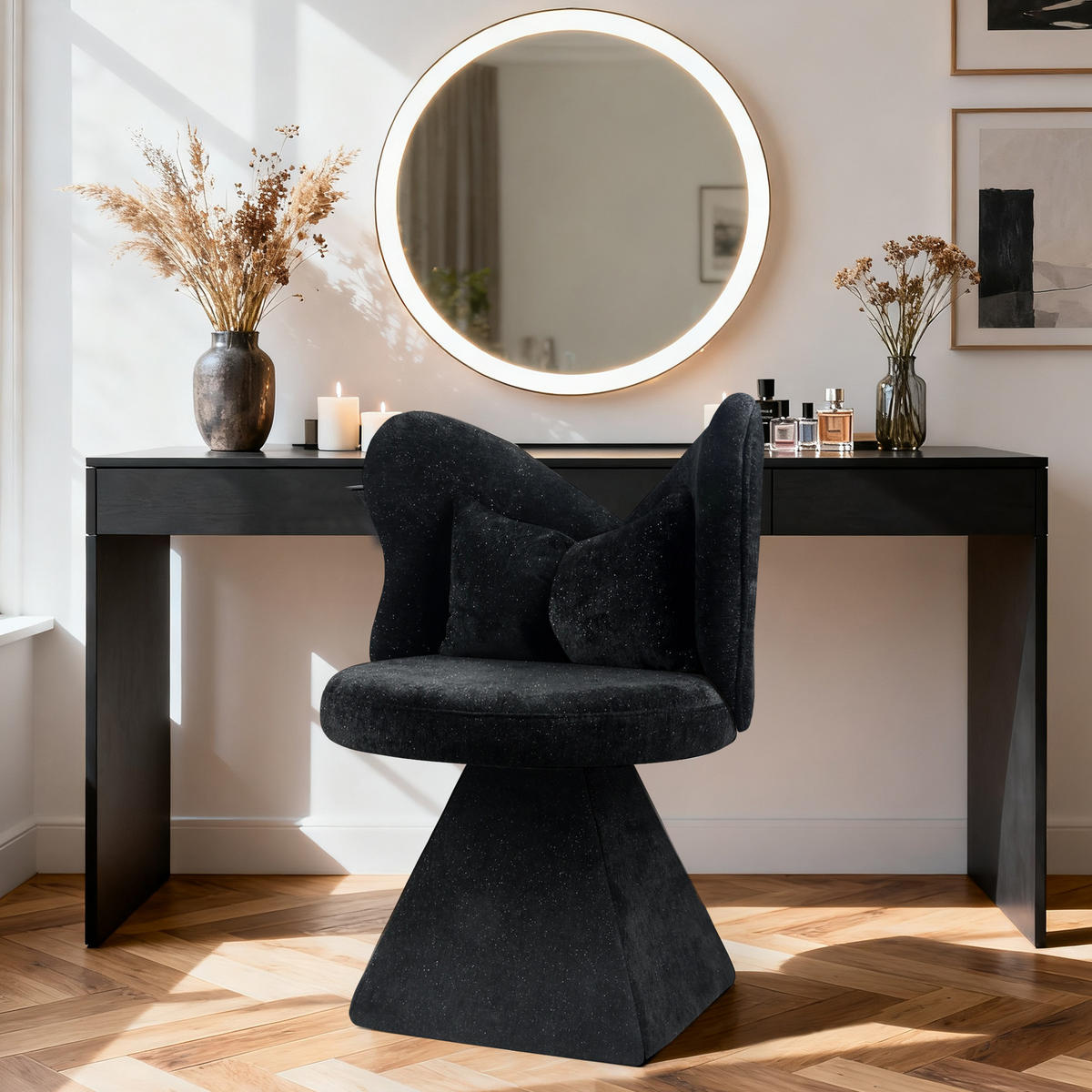 SESSEL Chenille Schwarz drehbar - Schwarz, Textil (52/78/52cm) - WISHDOR