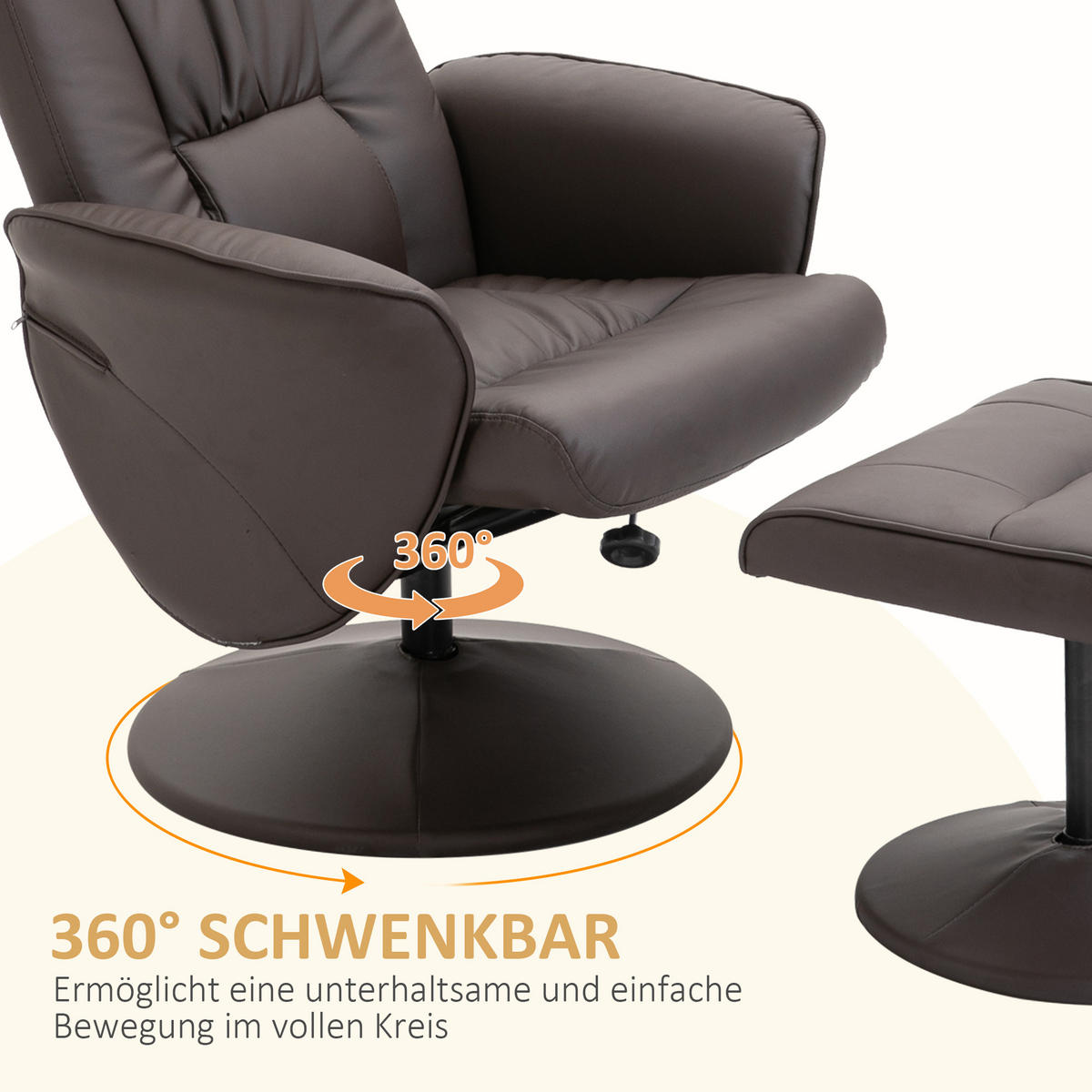 RELAXSESSEL-SET DE-07555 mit Fußhocker, neigbar und 360° drehbar Braun - Braun, Metall (76/101/81cm) - ComfortXL