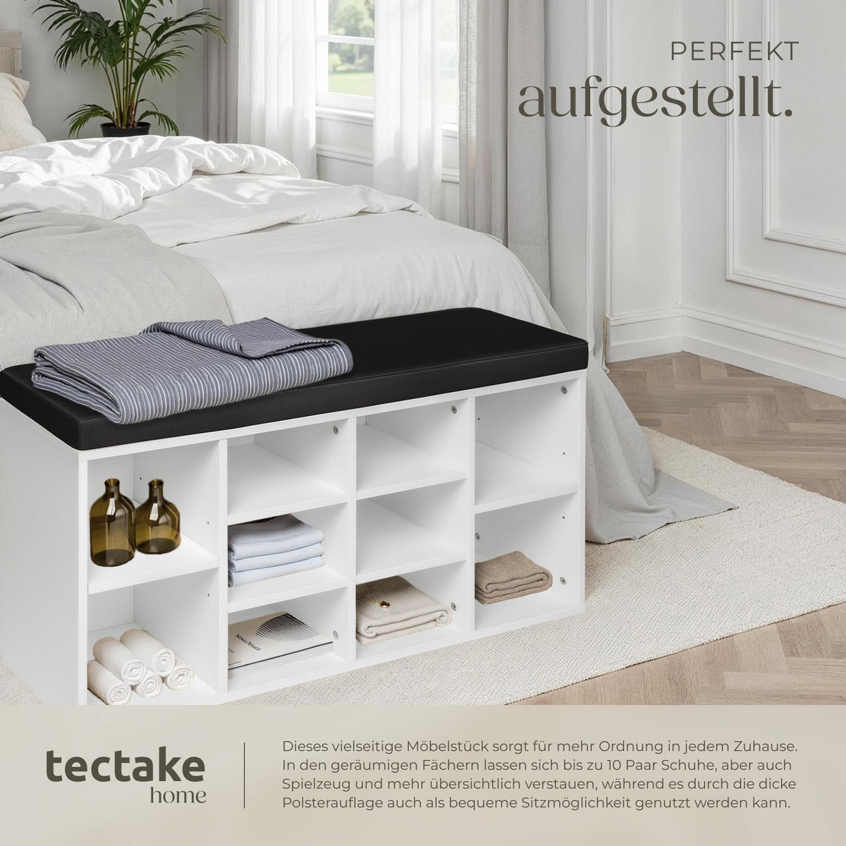 SCHUHSCHRANK Max,103,5 x 48 x 30 cm,schwarz/weiß - Schwarz/Weiß, Holz (30/48/103.5cm) - tectake