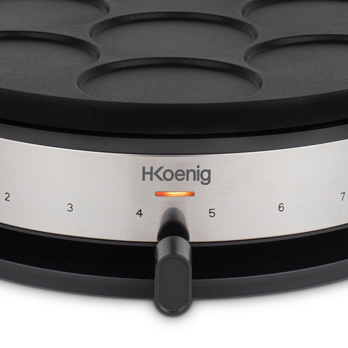 PFANNKUCHENMASCHINE KREP56 Schwarz und Silber, 2 in 1 Wendeplatten, Regelbarer Thermostat 230°, Antihaftbeschichtete Kochplatten 33 cm und 10cm - Schwarz, Metall (33/11/33cm) - HKoenig