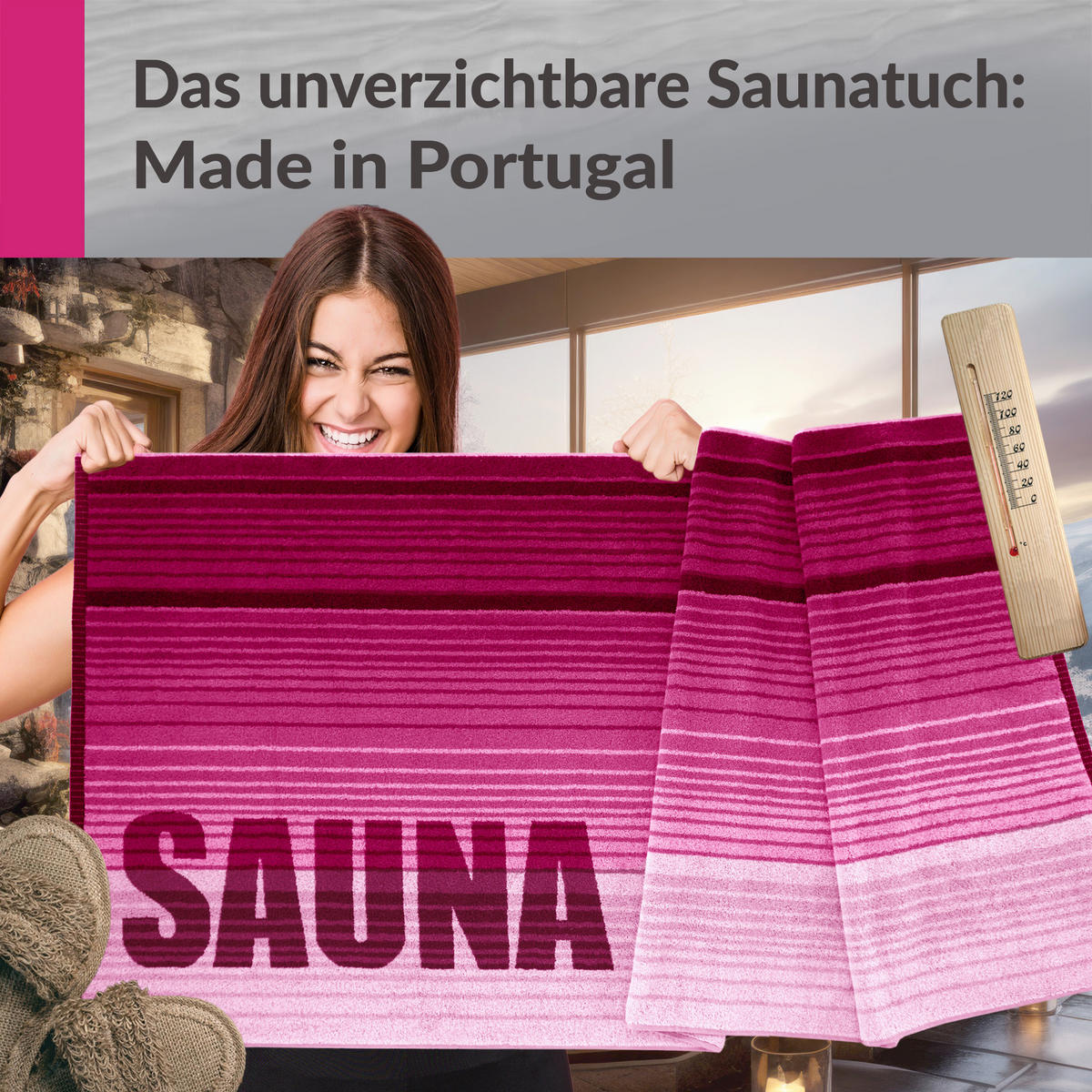SAUNAHANDTUCH Oslo Rosa – Weinrot 85x200 cm - Weinrot/Rosa, Naturmaterialien (85/200cm) - Lashuma