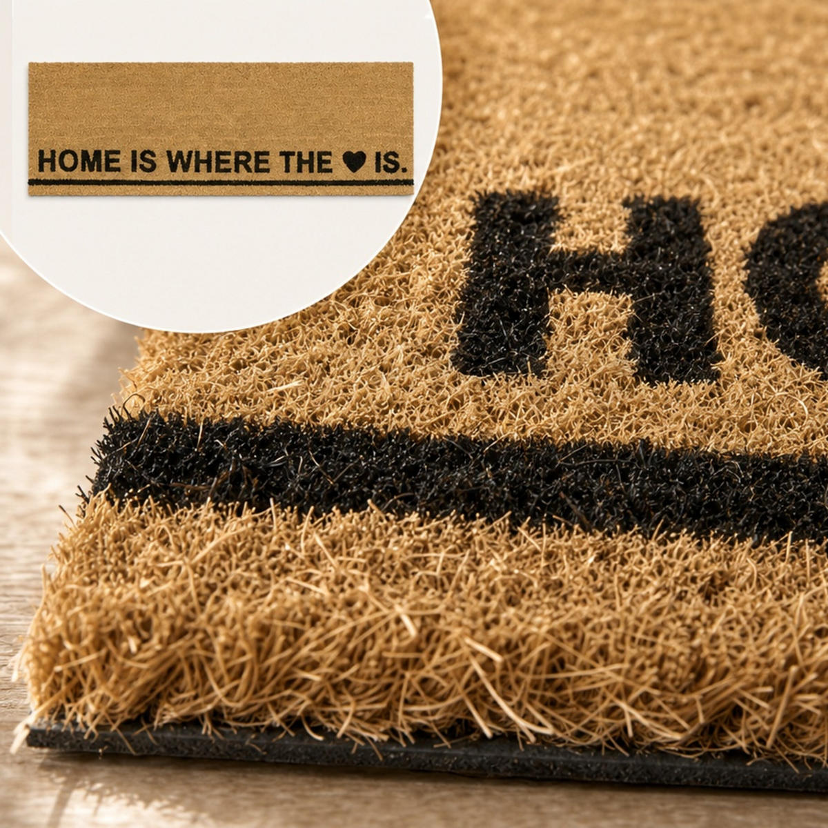 ROHOŽKA Přírodní kokos HOME IS WHERE THE HEART IS 120x40 cm - světle hnědá, textil/plast (120/40cm) - Relaxdays