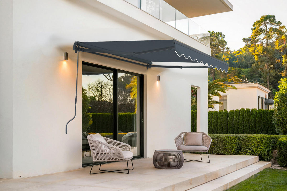 EINTEILIGE MARKISE Vecchio Grau 2,5 m x 2 m - Premium-Leinwand 320g/m² - Grau, Metall (250/270/200cm) - Cazeboo