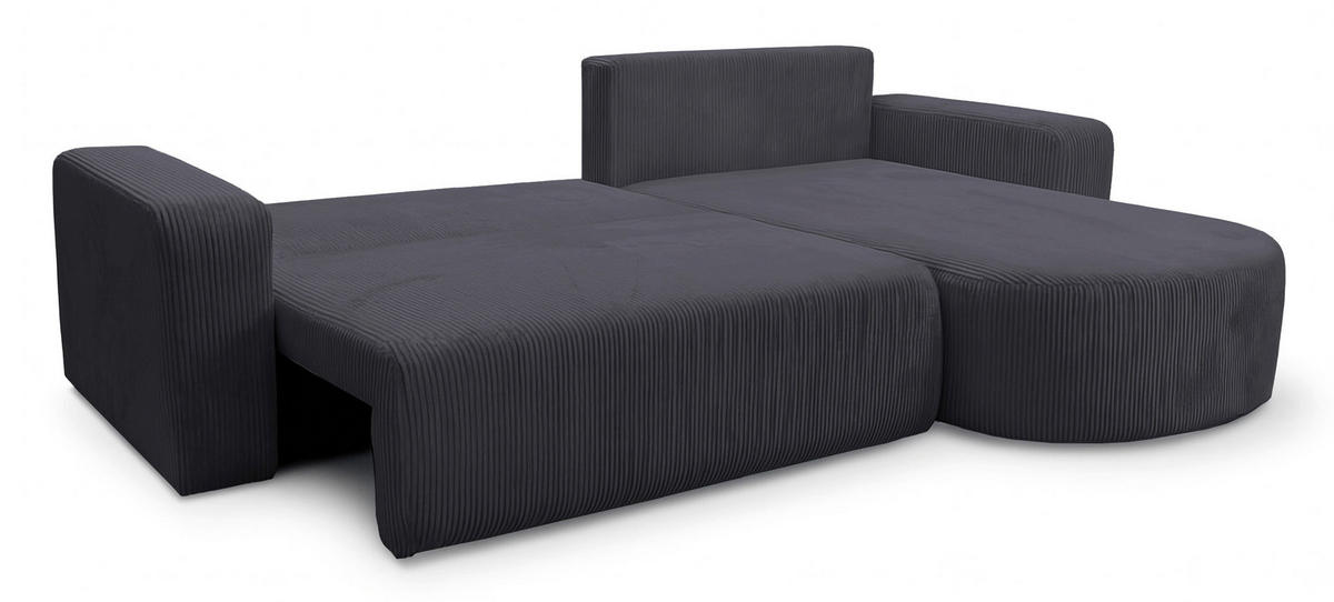 ECKSOFA mit Schlaffunktion Teeo L-Form universal mit Bettkasten Grau Cord - Schwarz/Grau, Kunststoff/Textil (275/170cm) - Homebook