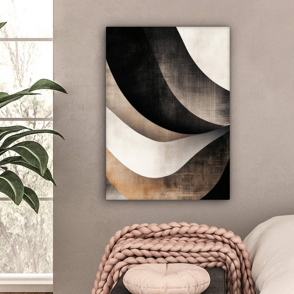 LEINWANDBILD Abstrakt - Wellen - Schwarz - Verwittert 60x80 cm - Trüffeleichefarben, Textil (60/80cm) - MuchoWow