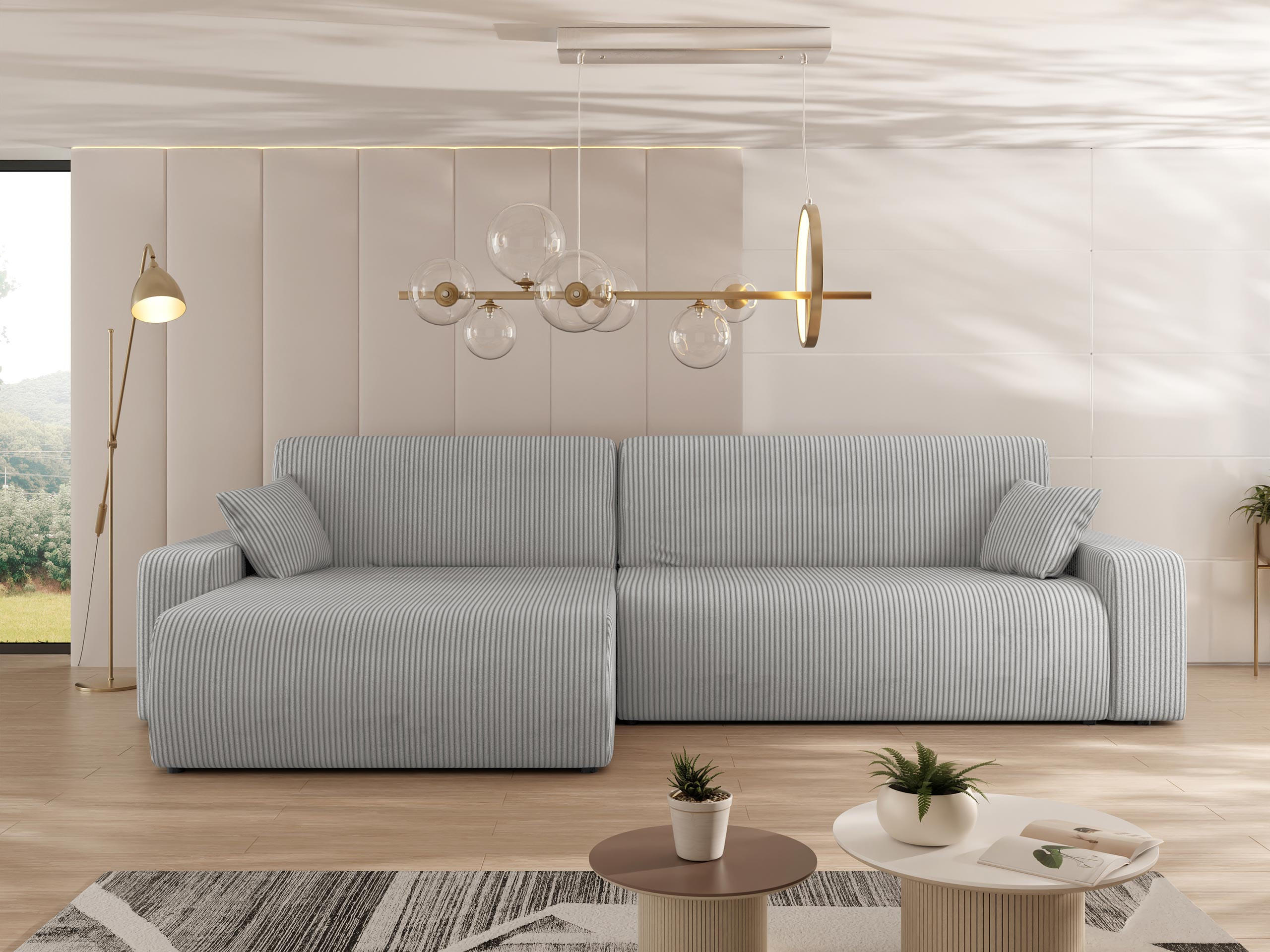 ECKSOFA Piano L Cord - Hellgrau/Schwarz, Holz/Kunststoff (274/145cm) - MIRJAN24