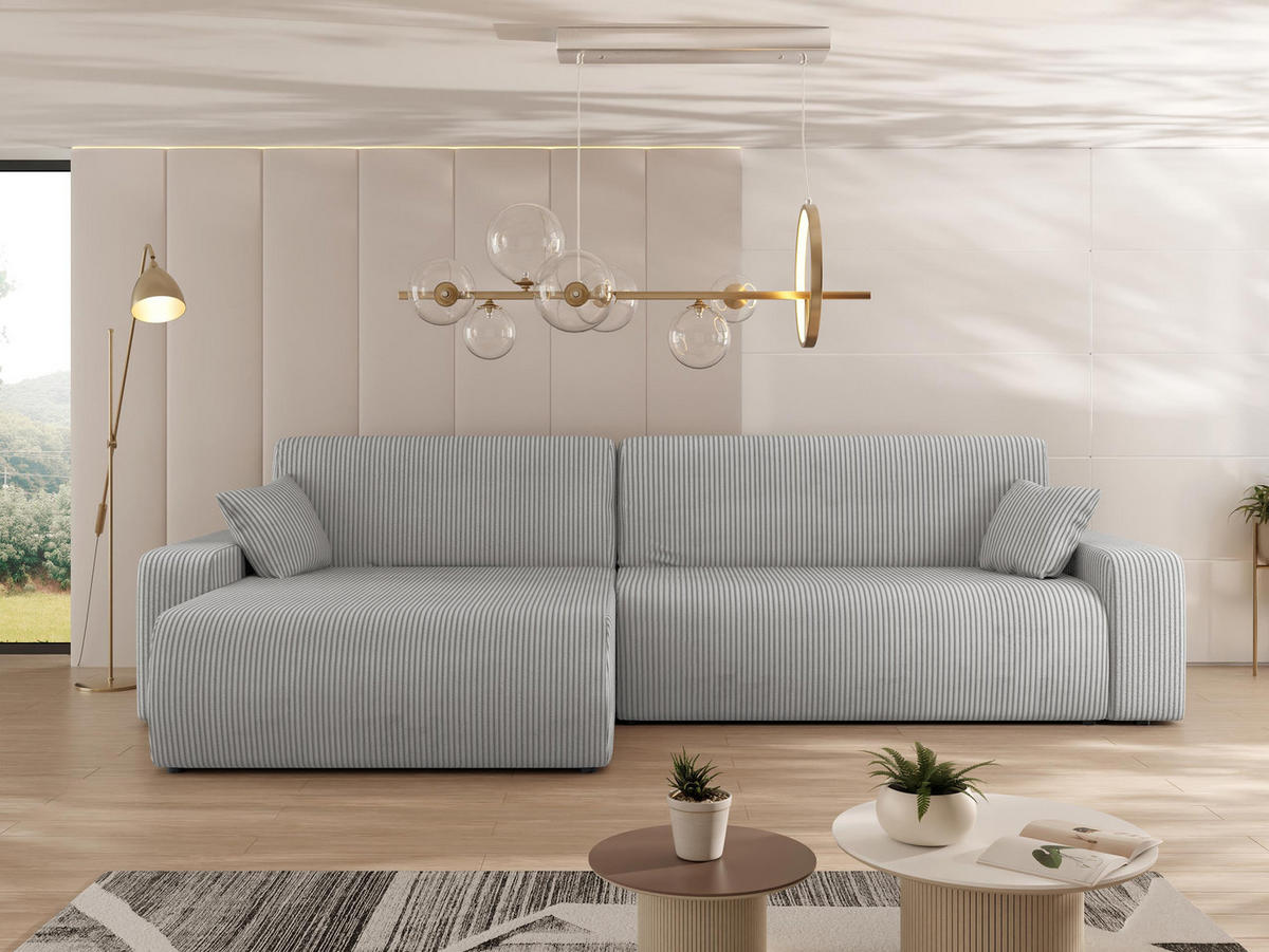 ECKSOFA Piano L Cord - Hellgrau/Schwarz, Holz/Kunststoff (274/145cm) - MIRJAN24