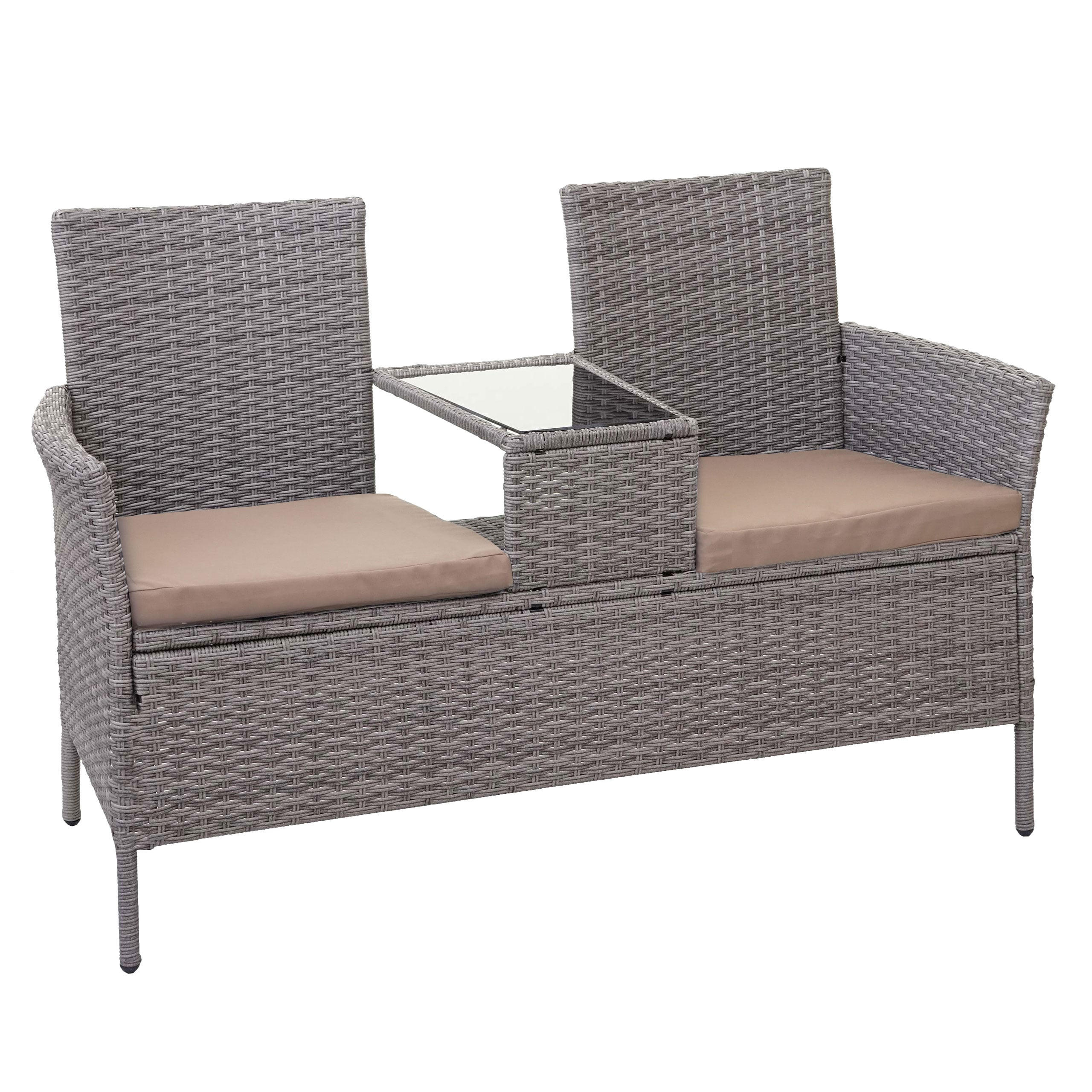 GARTENBANK mit Tisch Grau Kissen Creme - Grau, Metall (132/84/55cm) - PROREGAL