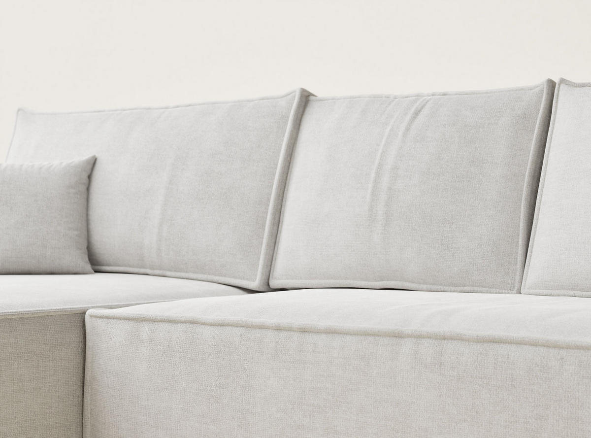 ECKSOFA Maze Beige grau Chenille-Stoff - Links Seite - Greige/Schwarz, Holz/Holzwerkstoff (185/294cm) - Maison de Reve