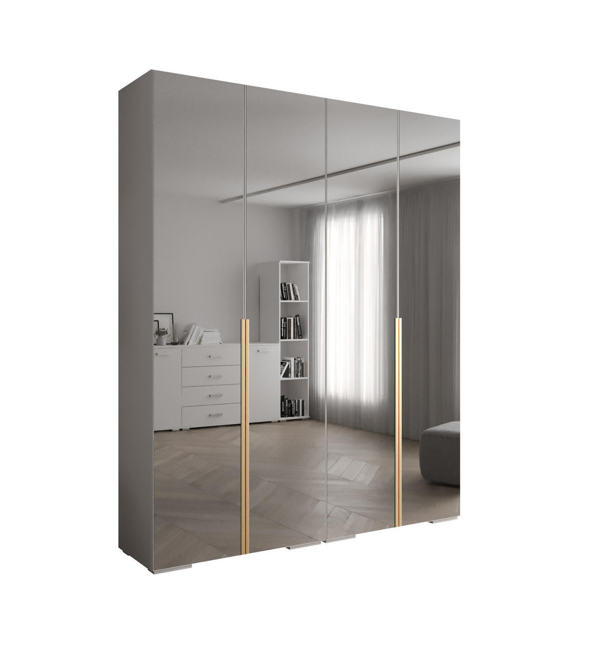 DREHTÜRENSCHRANK 236.7/200/47 4-türig - Goldfarben/Weiß, Holz/Metall (200/236.7/47cm) - Abiks Möbel