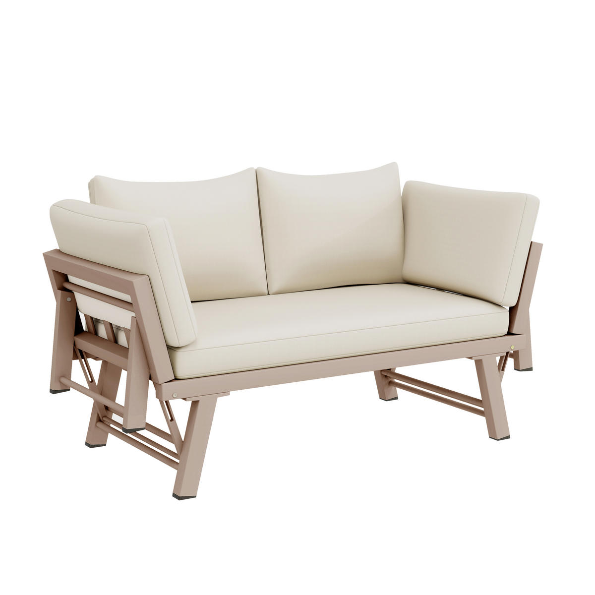 GARTENMÖBEL-SET 2-Sitzer Sofa Liegefunktion Klappbar Beige - Beige, Textil (60.5/66/167cm) - FLIEKS