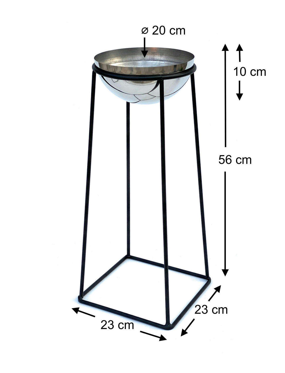 BLUMENHOCKER Schwarz Metall mit Topf Schwarz Silber 56 cm 96078 M - Schwarz, Metall (23/56/23cm) - DanDiBo
