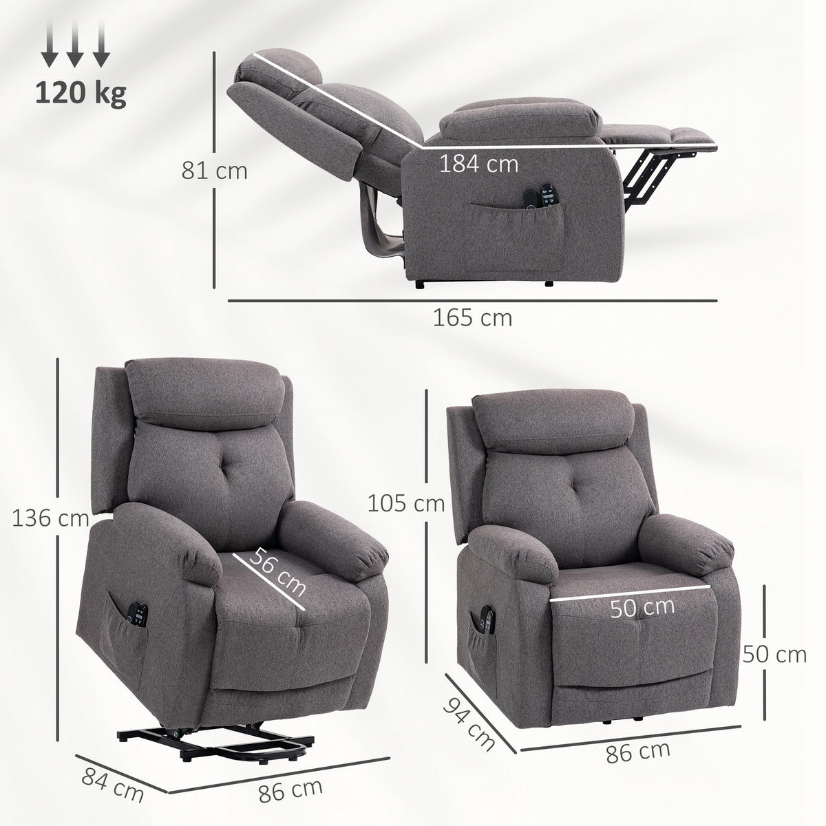 MASSAGESESSEL DE-15400 mit Massage, Heizung und USB Grau - Grau, Metall (86/105/94cm) - ComfortXL