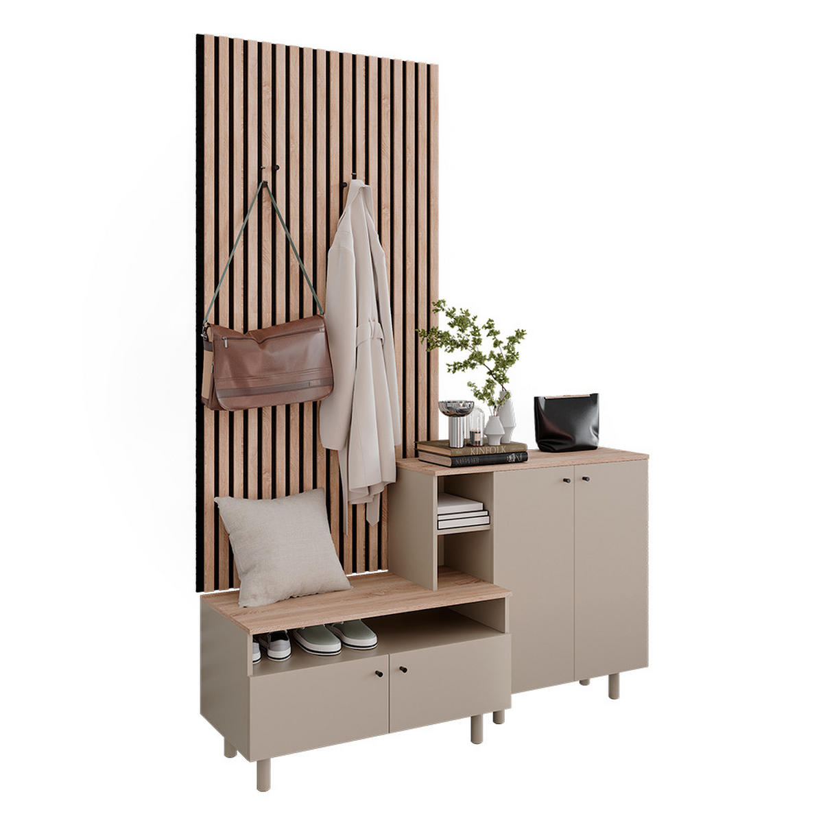 GARDEROBENSET Elano, Greige/Eiche, 140 x 80 cm 2 Teile - Greige/Eichefarben, Holzwerkstoff (140/80/40cm) - Vicco