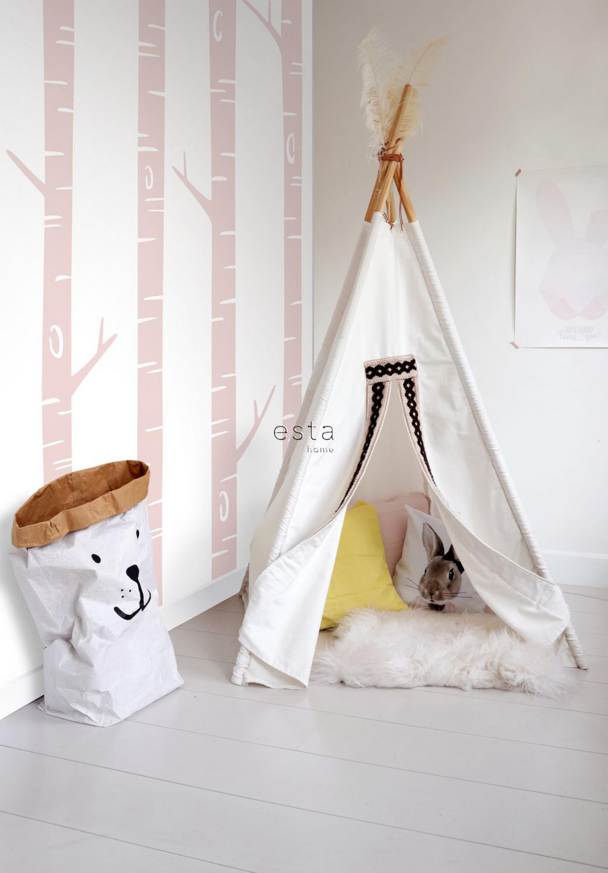 FOTOTAPETE Birkenstämme 150 x 279 cm - Pink, Papier (150/279cm) - ESTAhome