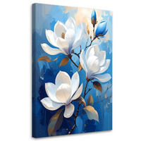 LEINWANDBILD, Weiße Magnolien auf blauem Hintergrund in einem eleganten Stil - Blau, Textil (40/60cm) - Feeby
