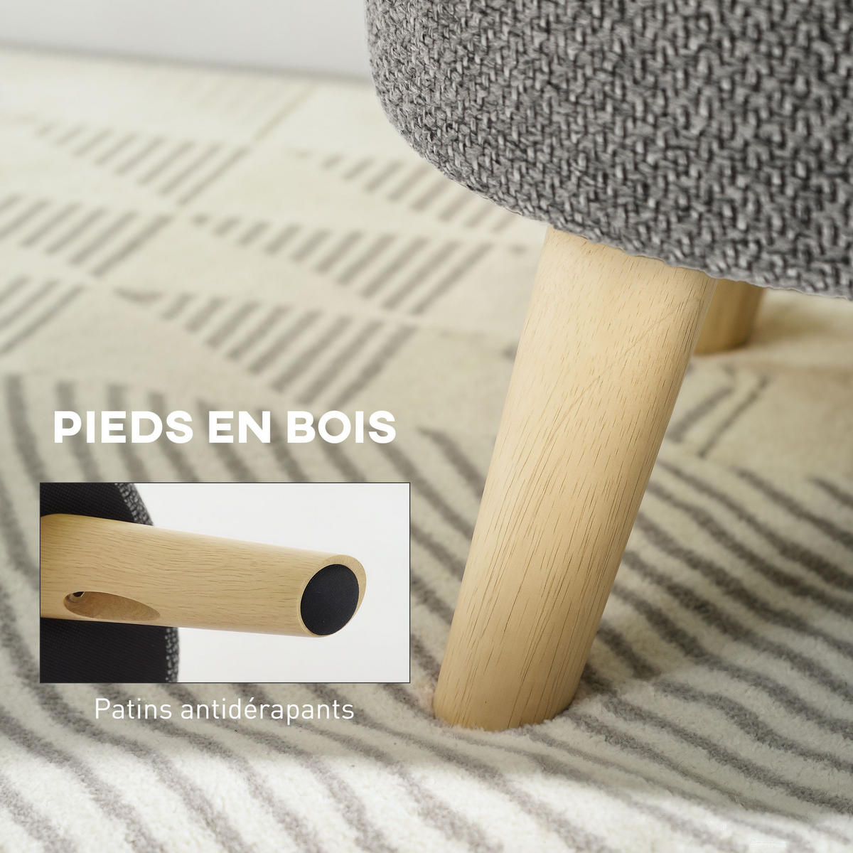 POUF DE-16378 runder Sitzhocker mit Stauraum und Holzbeinen Grau - Grau, Textil (39/40/39cm) - ComfortXL