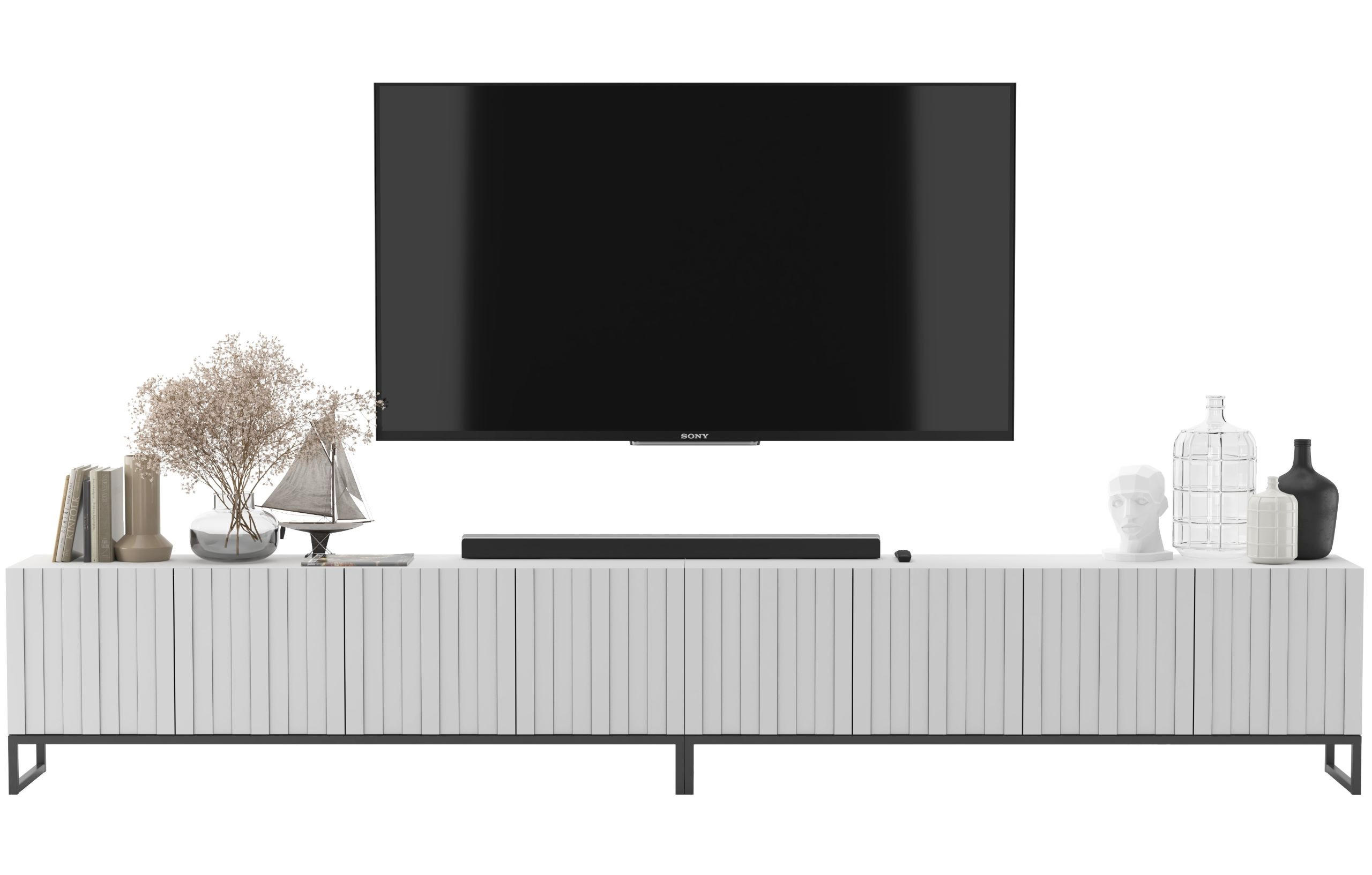 TV-LOWBOARD 2er-Set Elpis Weiß matt mit schwarzem Metallrahmen 150 cm - Schwarz/Weiß, Holzwerkstoff/Metall (300/51.5/36.5cm) - Meble Lindner