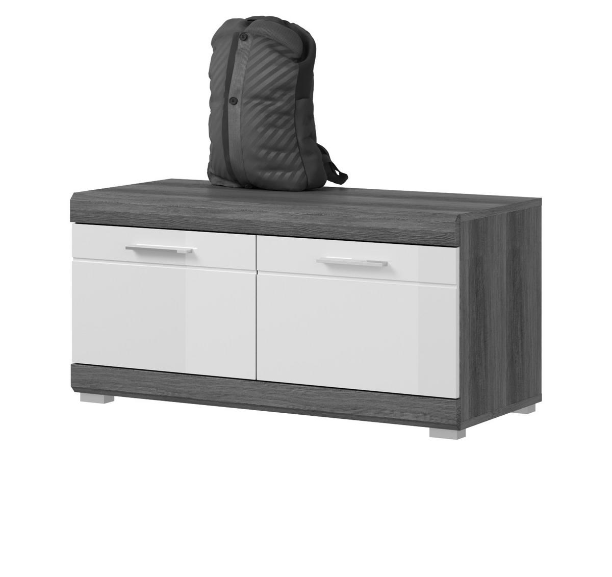 GARDEROBENBANK weiß Hochglanz, Rauchsilber grau, Sitzbank mit 4 Fächern - Chromfarben/Weiß Hochglanz, Holzwerkstoff/Kunststoff (90/44/40cm) - Inn.Furn