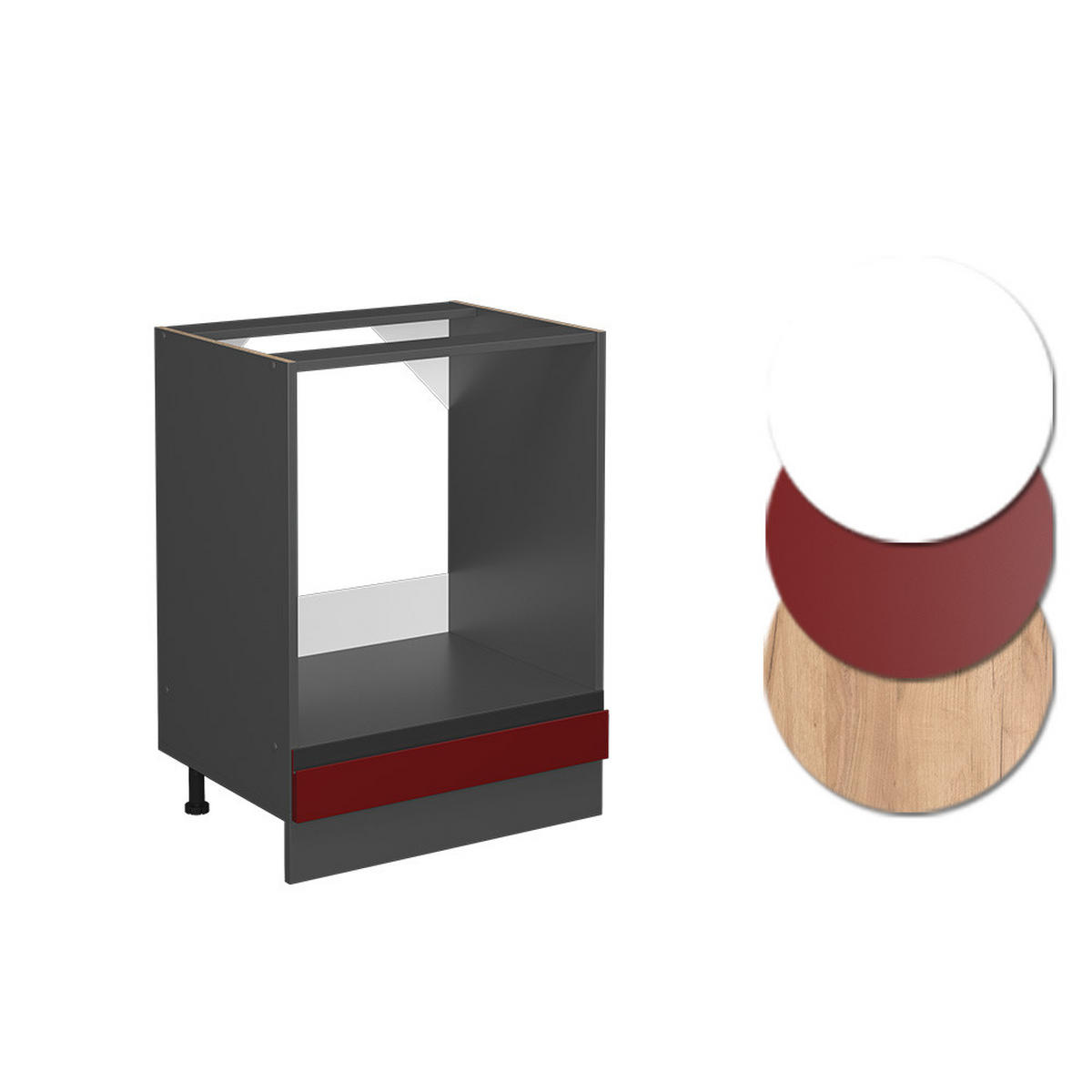 HERDUMBAUSCHRANK R-Line Rot 60 cm J-Shape, ohne AP - Anthrazit/Rot, Holzwerkstoff (60/81.6/46cm) - Vicco