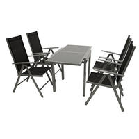 GARTEN-GARNITUR Ashford - 5-teilige Garten-Essgruppe (4x Klappsessel mit Armlehnen, 1x Auszieh-Tisch 65/130x65cm), Gestell Aluminium - Schwarz, Metall - TPFGarden