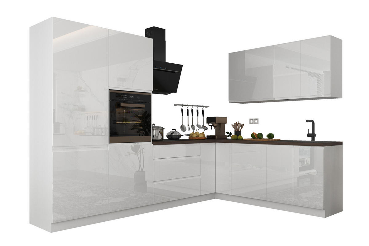 ECKKÜCHE 290 x 230 cm – Aspen KA3-M290 - in Weiß/Hochglanz - Weiß, Holz (520/212/58cm)