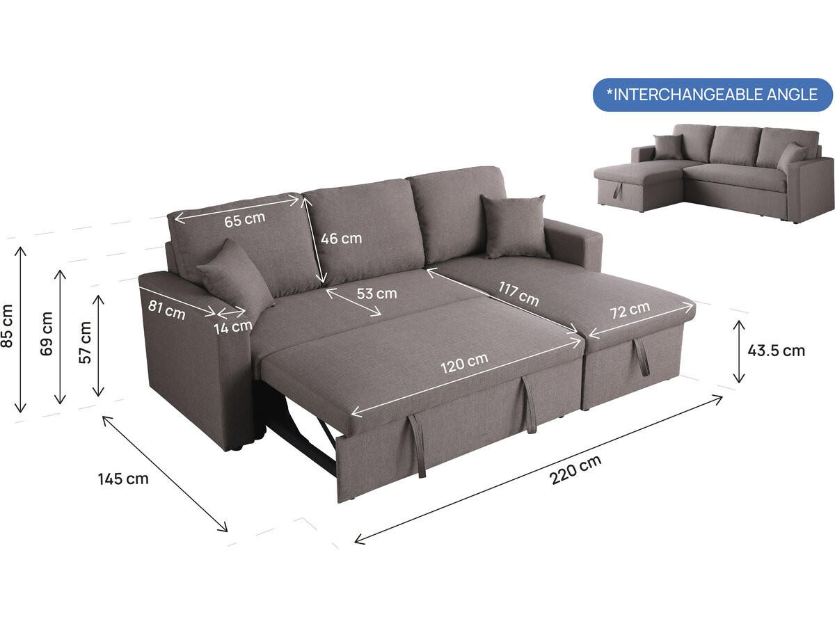 ECKSCHLAFSOFA Alain Taupe - Taupe, Textil (221/145cm) - Habitat Garten