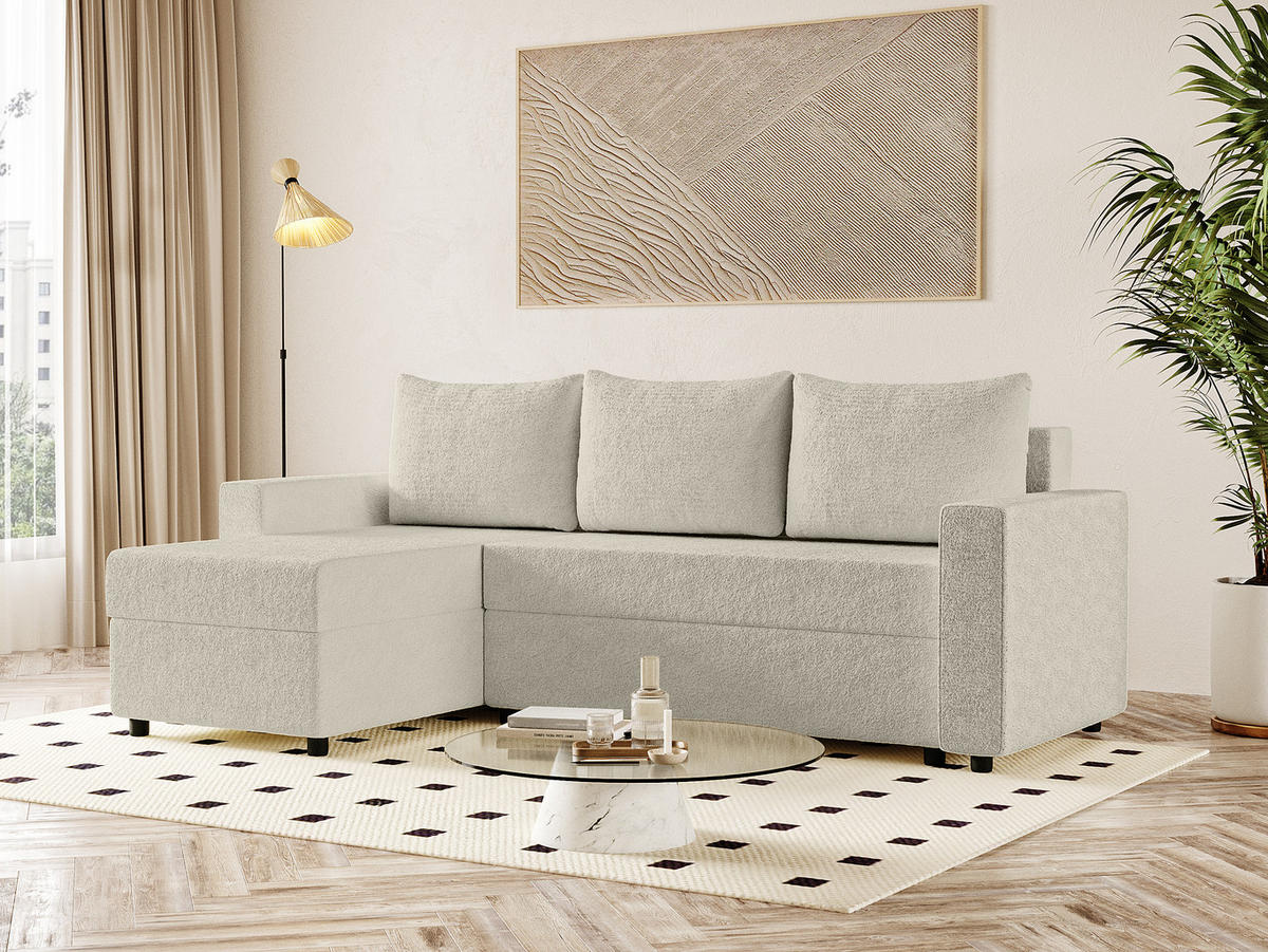 ECKSOFA Goka Lux L mit Schlaffunktion und 2 Bettkästen, Beige - Beige, Textil (230/146cm) - Fedve