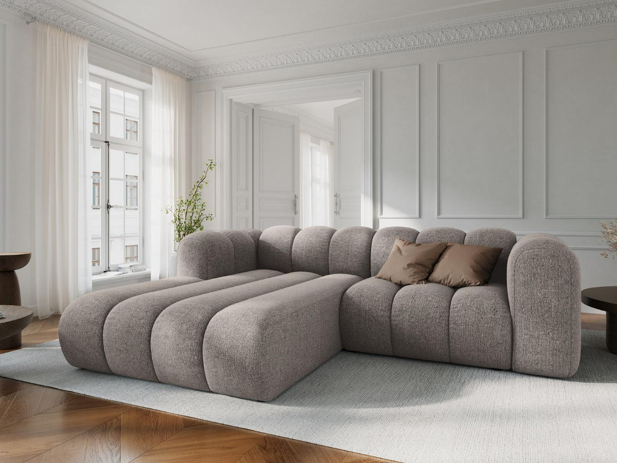 ECKSOFA modular links Lupine aus Chenille-Stoff beige 3 Sitzplätze - Beige, Textil (177/230cm) - Micadoni