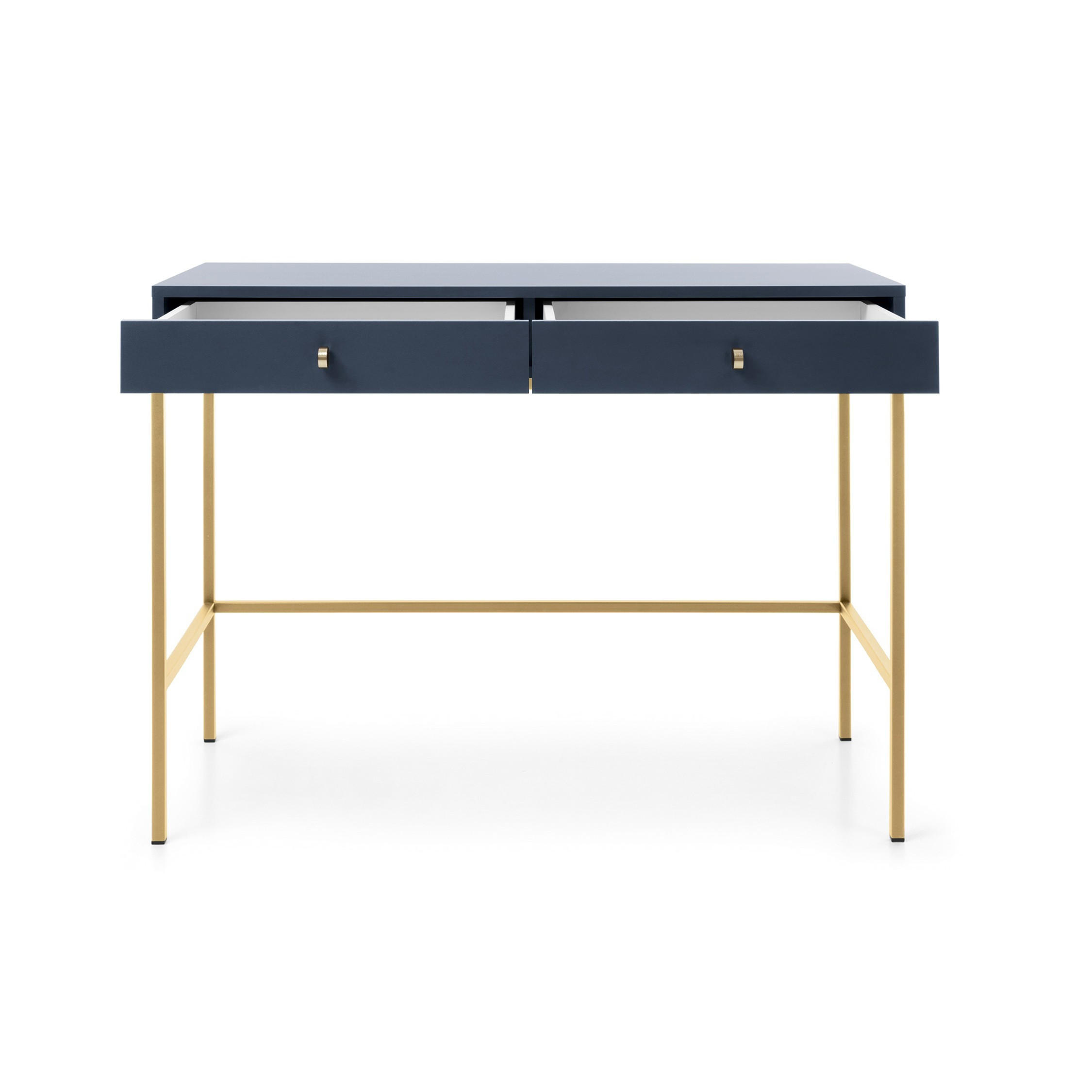 KONSOLENTISCH Molly Dulkenblau, Goldene Beine, Schminktisch mit Schubladen - Goldfarben/Dunkelblau, Holzwerkstoff/Metall (50/104/78cm) - Bettso