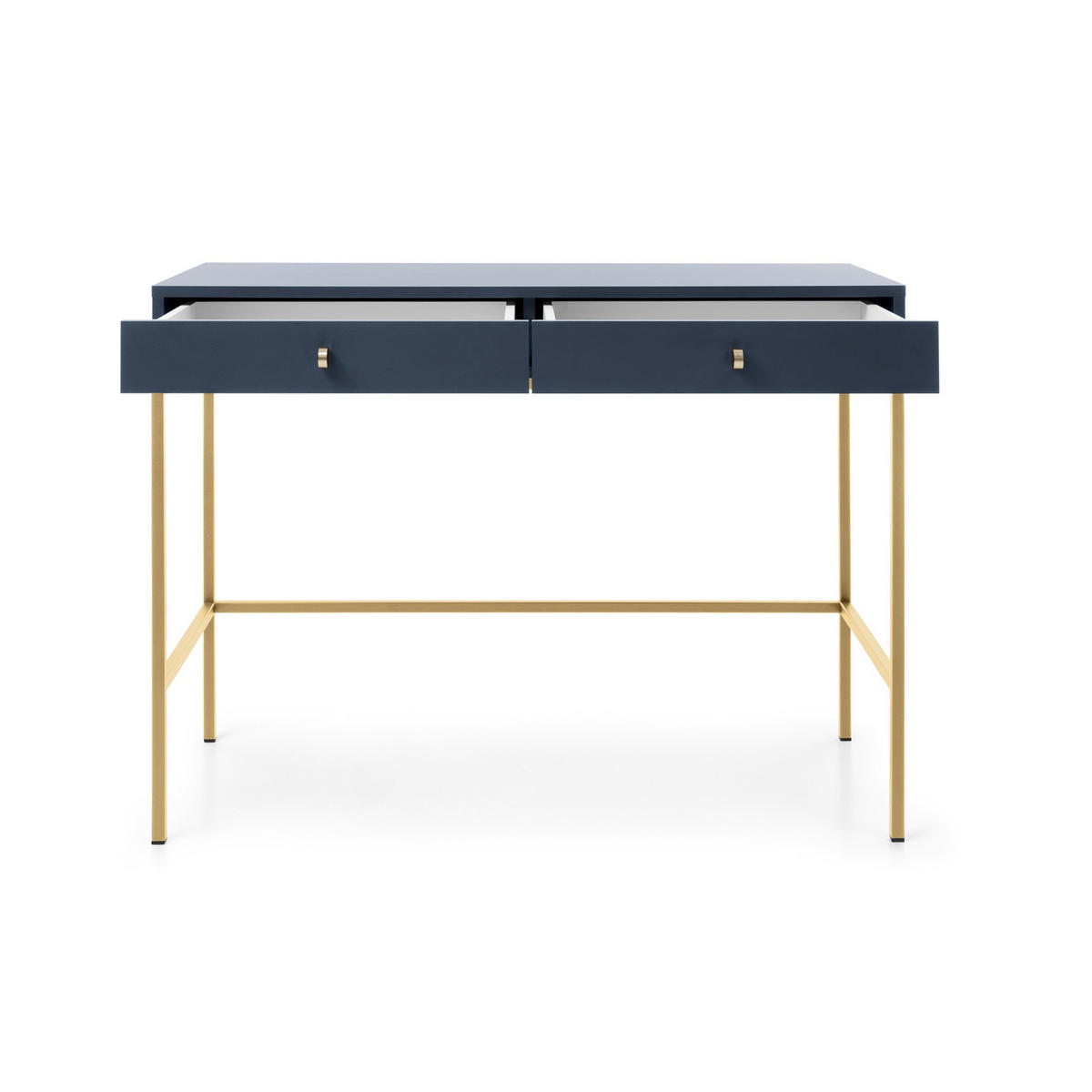 KONSOLENTISCH Molly Dulkenblau, Goldene Beine, Schminktisch mit Schubladen - Goldfarben/Dunkelblau, Holzwerkstoff/Metall (50/104/78cm) - Bettso