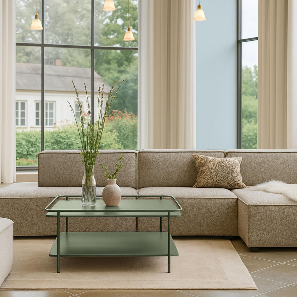 COUCHTISCH - Metall - Olivengrün - Olivgrün, Metall (75/75/34cm) - Drawer