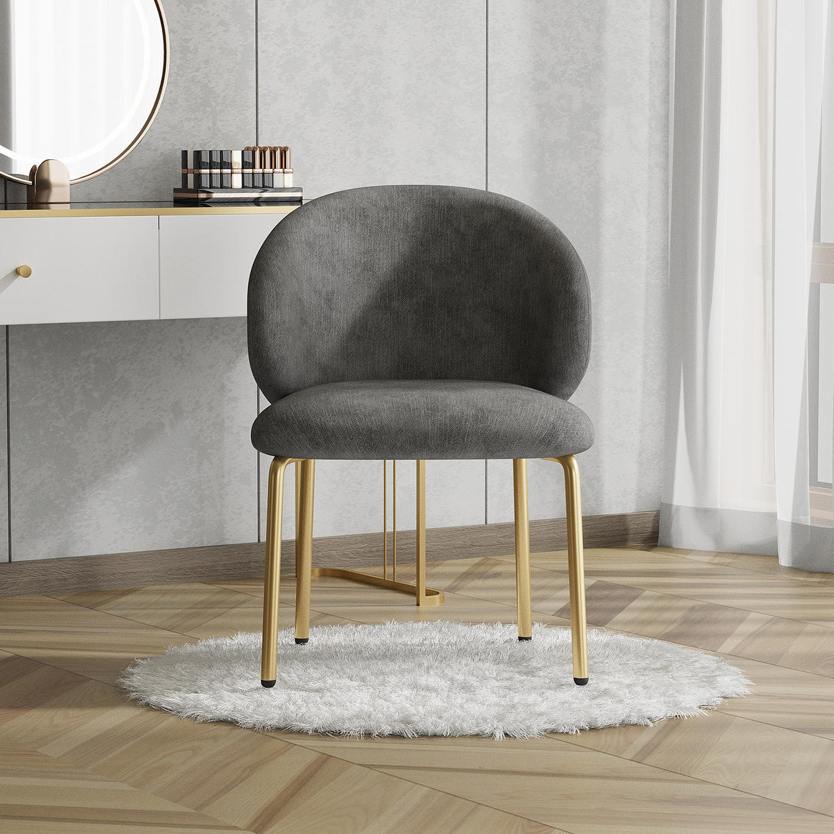 ESSZIMMERSTUHL Chenille mit goldfarbenem Metallgestell 47,5/56/74 cm grau - Grau, Textil (47.5/74/56cm) - Redom