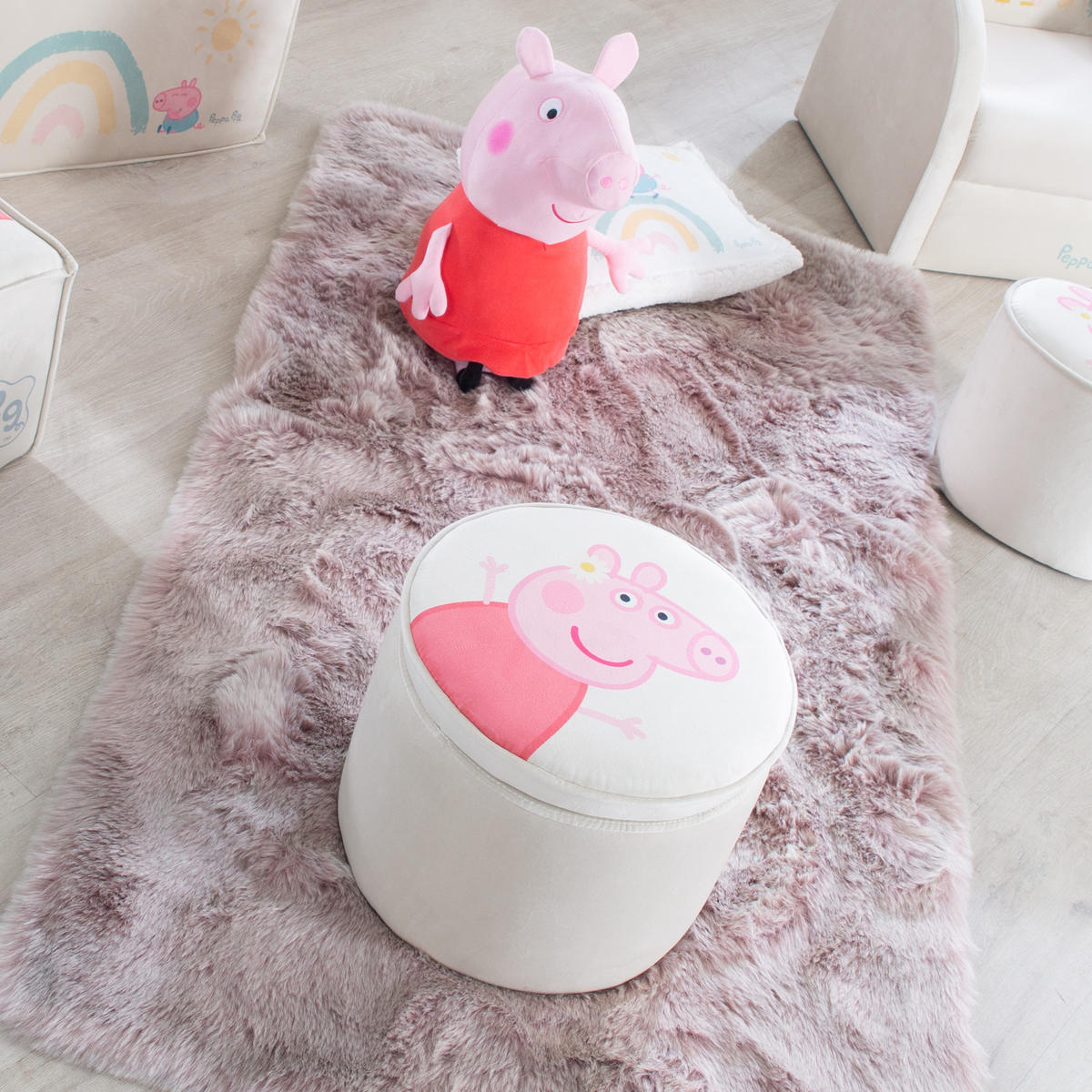 KINDERHOCKER RUND Peppa Pig - Beige, Holzwerkstoff/Textil (33/27/33cm) - Roba