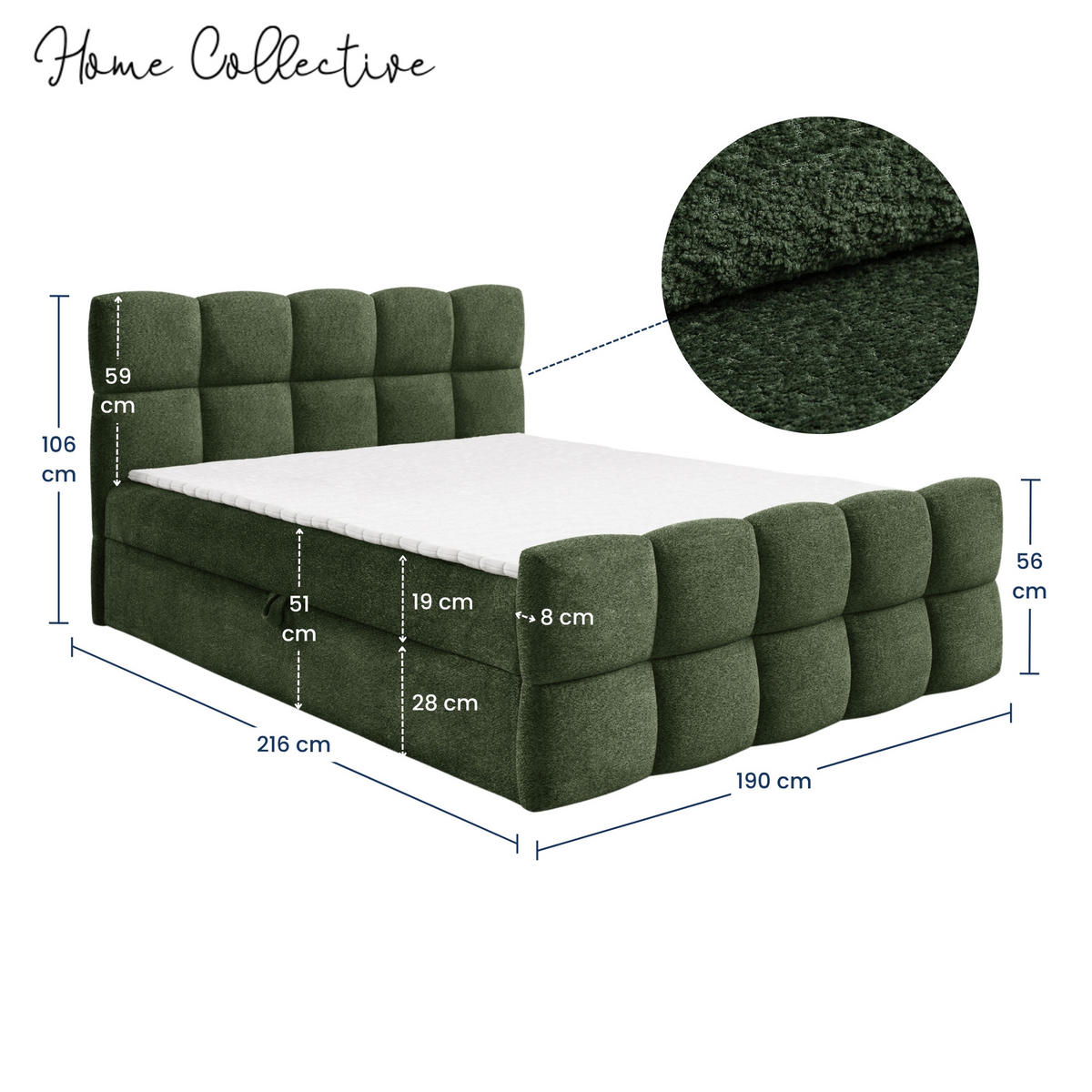 BOXSPRINGBETT mit zwei Stauräumen 180x200 cm in Grün - Grün, Textil (180/200cm) - Home Collective