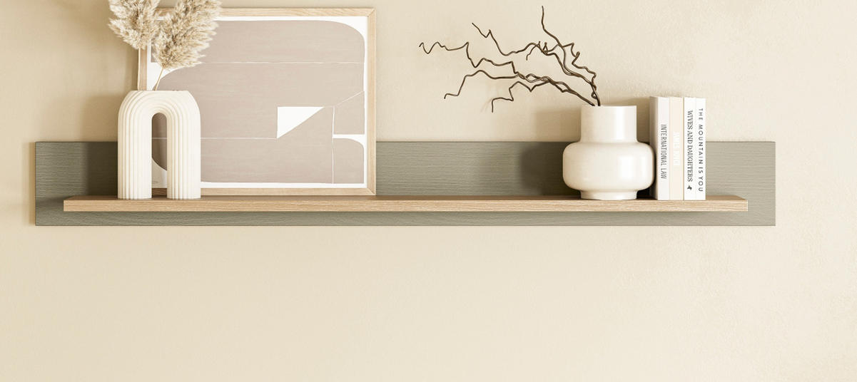 WANDBOARD Salbei grün, Eiche 180 cm, Wandregal skandinavisch - Eichefarben/Salbeigrün, Holzwerkstoff/Metall (180/17/17cm) - Furn.Design