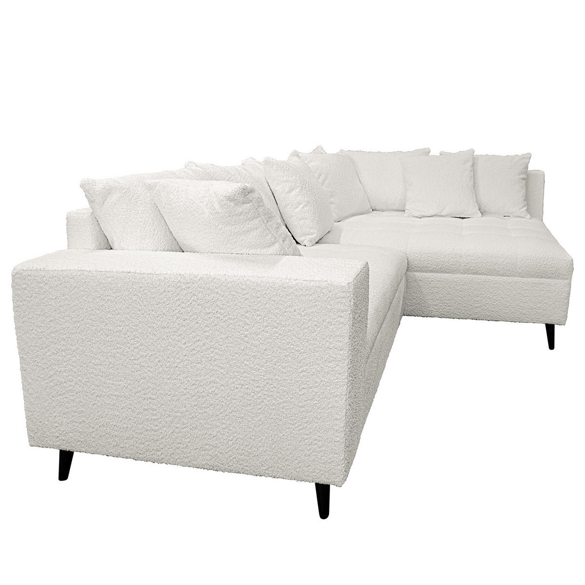 ECKSOFA mit Ottomane und Hocker - Hellgrau/Schwarz, Birkenholz/Textil (247/174cm) - home24
