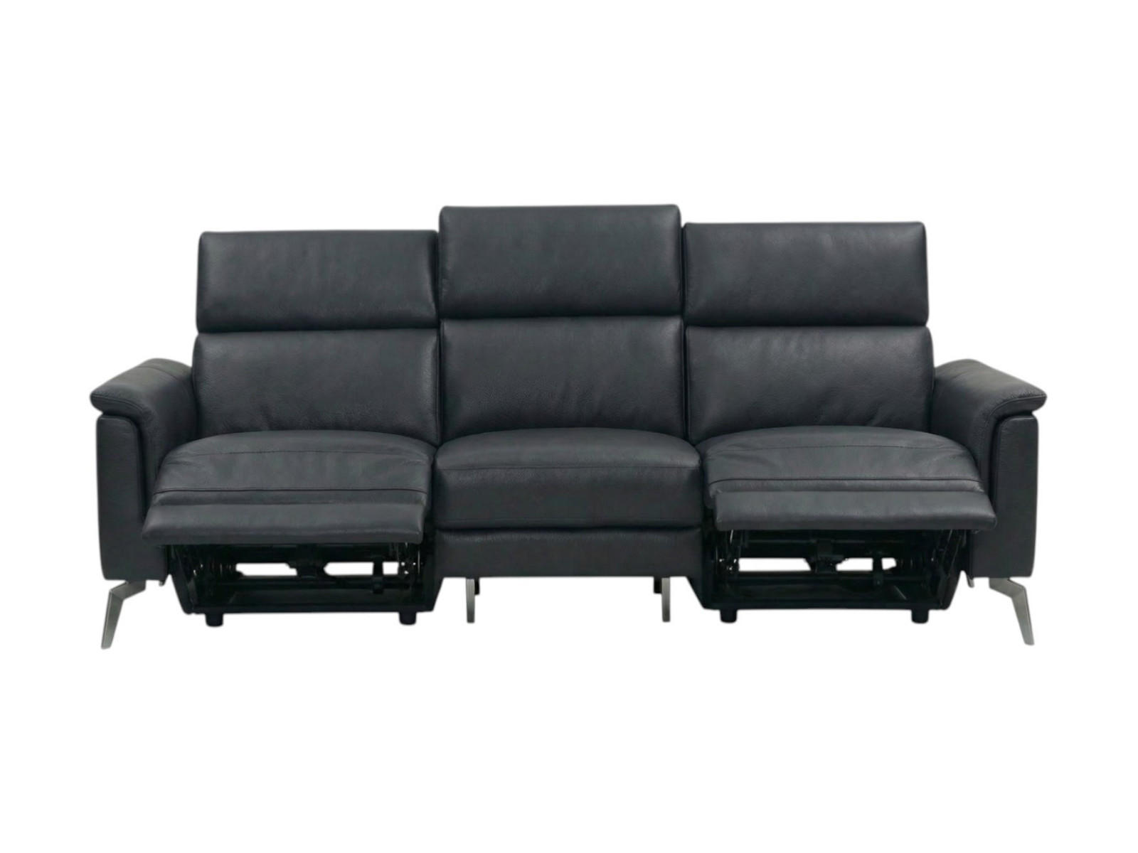 3-SITZER Sofa Borea Echtleder mit 2 x Relaxfunktion Schwarz - Schwarz, Leder/Metall (220/102/98cm)