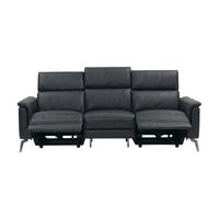 3-SITZER Sofa Borea Echtleder mit 2 x Relaxfunktion Schwarz - Schwarz, Leder/Metall (220/102/98cm)