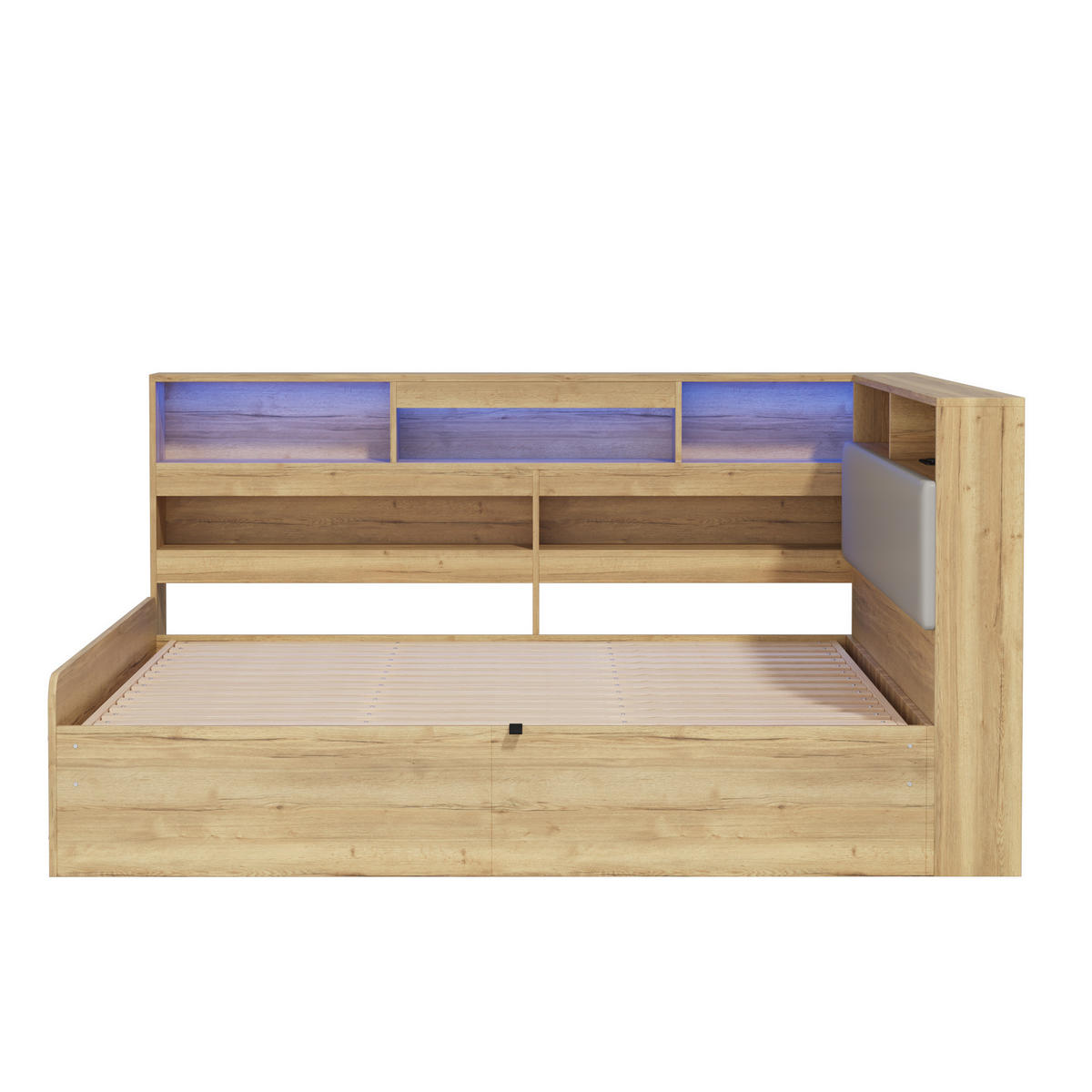 JUGENDBETT 140/200 cm natur aus MDF mit Stauraum und LED - Naturfarben, Holzwerkstoff (140/200cm) - OKWISH