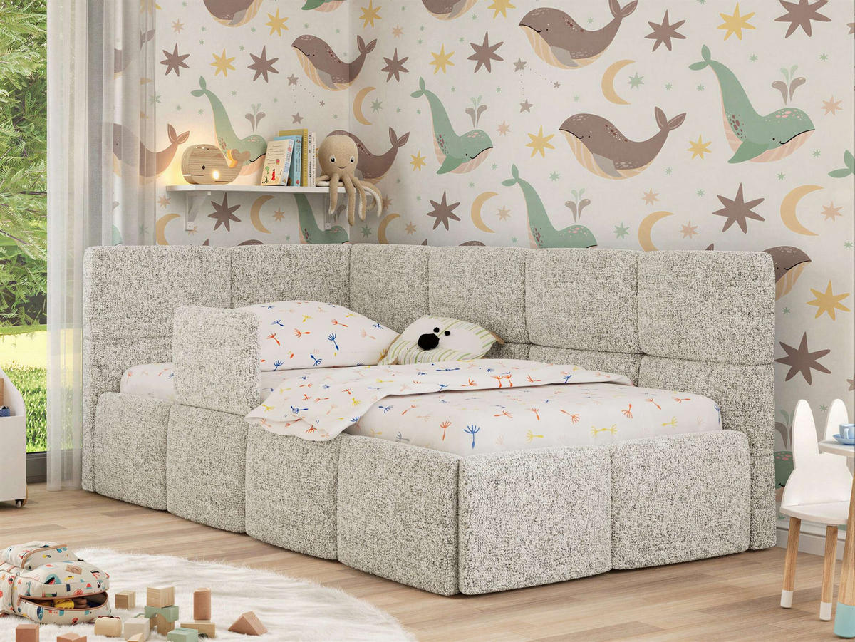 DĚTSKÁ POSTEL ARVO ALTA 90/200 - Tmavě šedá Strukturovaná látka - Vlevo - tmavě šedá, textil (90/200cm) - MKS